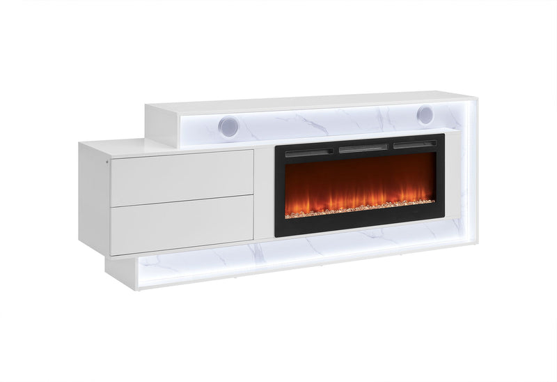 Kira - 87" Entertainment Unit With Bluetooth Speaker And LED - White