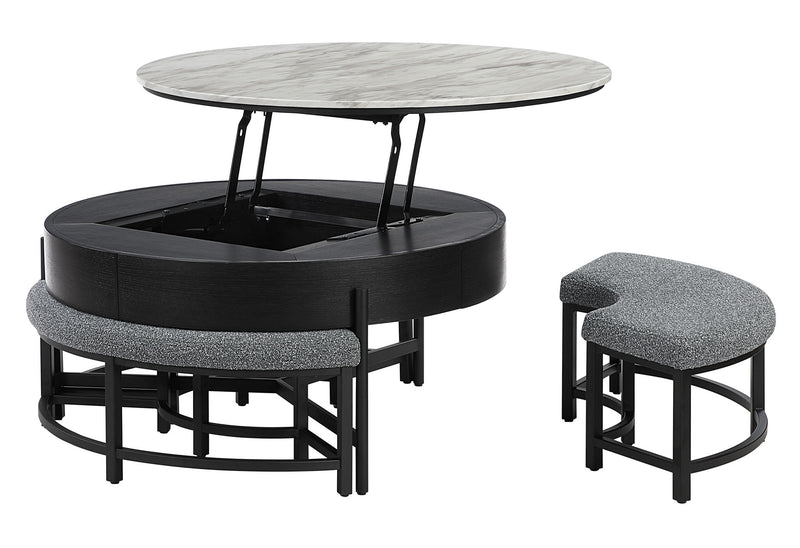 T42 - 4 Piece Living Room Set (Coffee Table With 3 Stools) - Black / Dark Gray