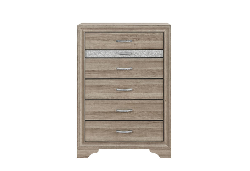 Seville - 5 Piece King Bedroom Set (Bed, Dresser & Mirror, Nightstand, Chest) - Brown / Natural