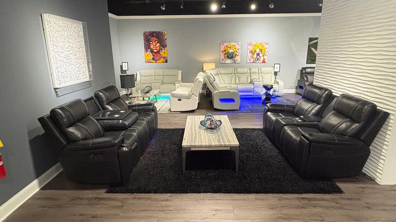 U8881 - Power Reclining Sofa With Armrest Cupholder, DDT With Watch Charger, Immerse Speaker With Subwoofer And Multi-Color LED - Black