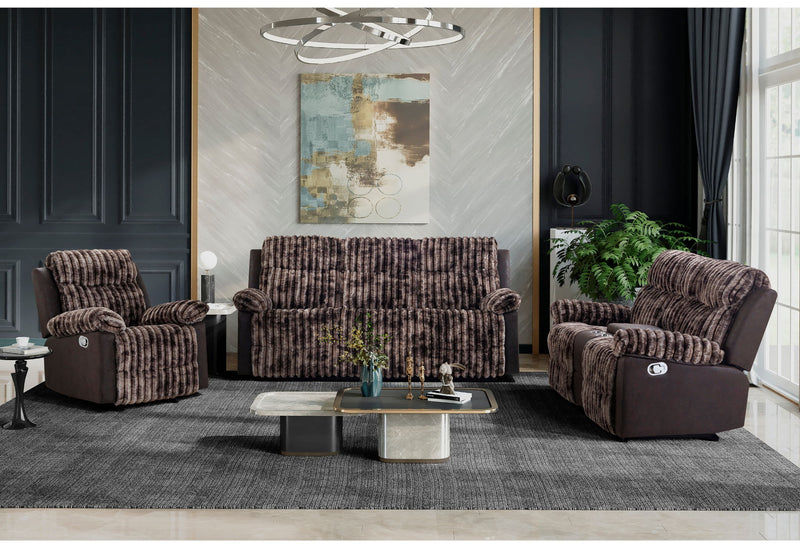 U6028 - 3 Piece Living Room Set (Reclining Sofa / Console Reclining Loveseat / Glider Recliner) - Brown