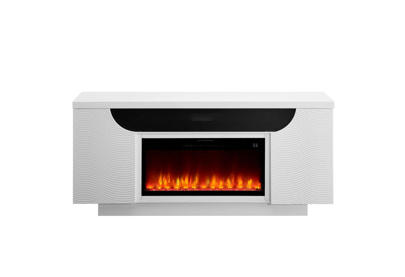 Aileen - 76" Entertainment Unit With LED, Speakers, Crystal Inserts And Pop Up Center Doors - White