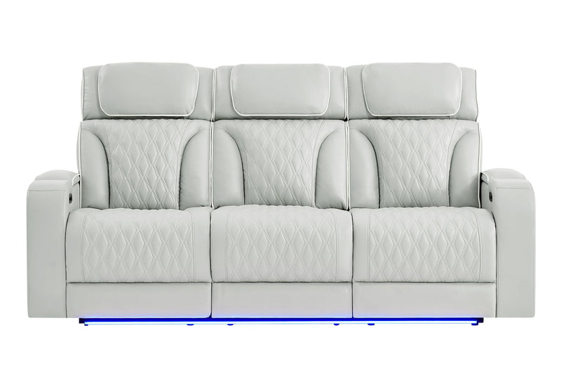 U8611 - 2 Piece Living Room Set (Power Reclining Sofa With Power Headrest And LED / Power Console Reclining Loveseat With Power Headrest, LED And Speaker) - Silver