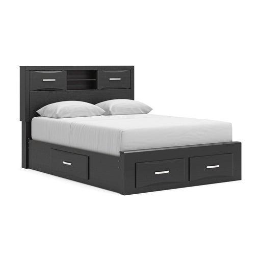 Stabotta - Queen Bookcase Bed With Storage Footboard And 2 Under Bed Storage Units - Black - Furniture Source (IA) 