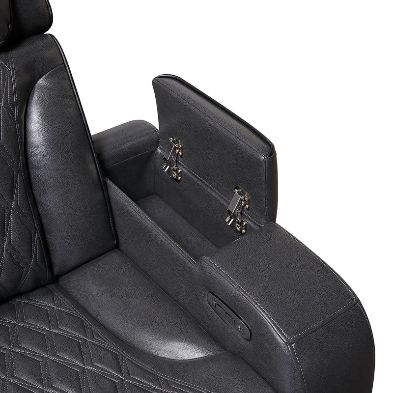 U8611 - Power Reclining Sofa With Power Headrest And LED / Power Console Reclining Loveseat With Power Headrest, LED And Speaker / Power Recliner With Power Headrest And LED - Charcoal