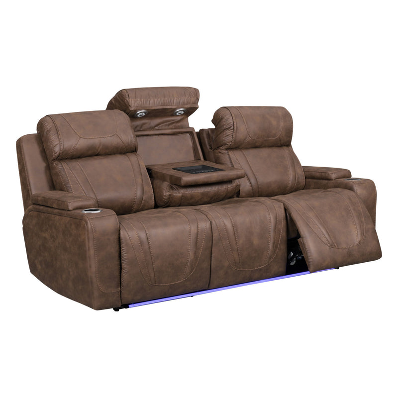 Carrow - Sofa With Power Headrest & Footrest, Stereo, Massage - Brown - Furniture Source (IA) 