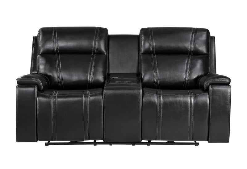 U8881 / U8880 - Leather Power Reclining Sofa / Power Console Reclining Loveseat - Black