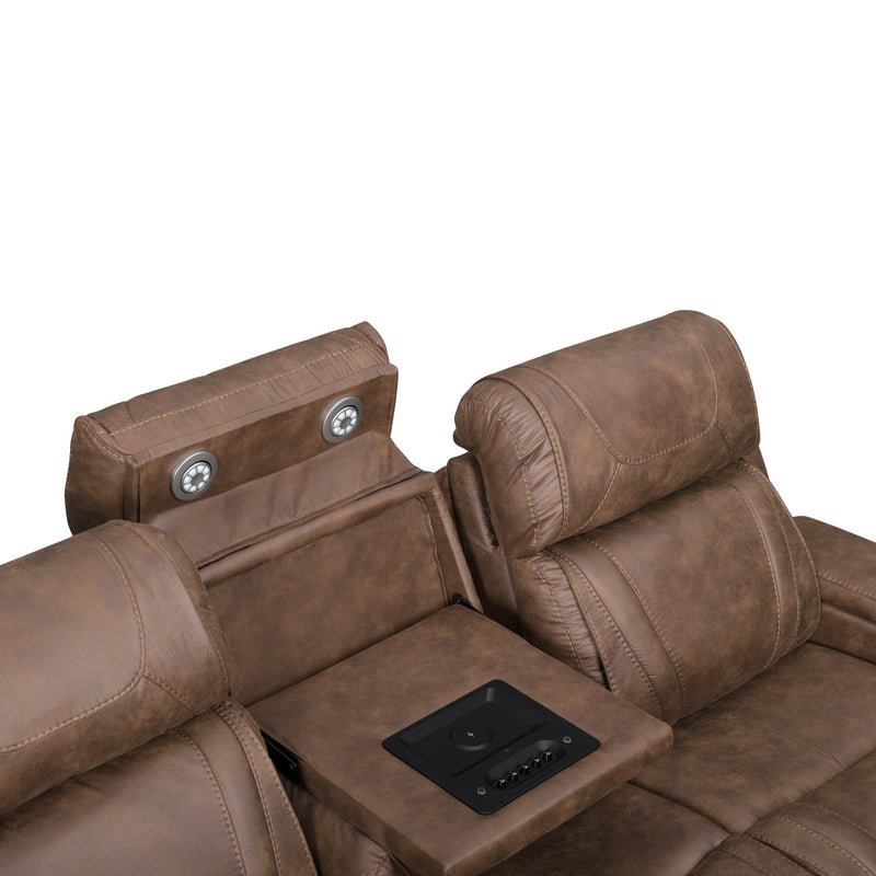 Carrow - Sofa With Power Headrest & Footrest, Stereo, Massage - Brown - Furniture Source (IA) 
