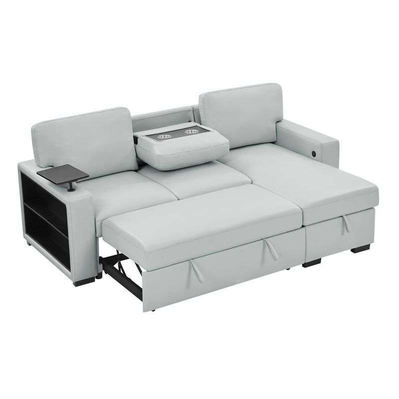 U0212 - Reversible Sofa Bed Loveseat With Pop-Up Sleeper With Drop Down Table - Silver