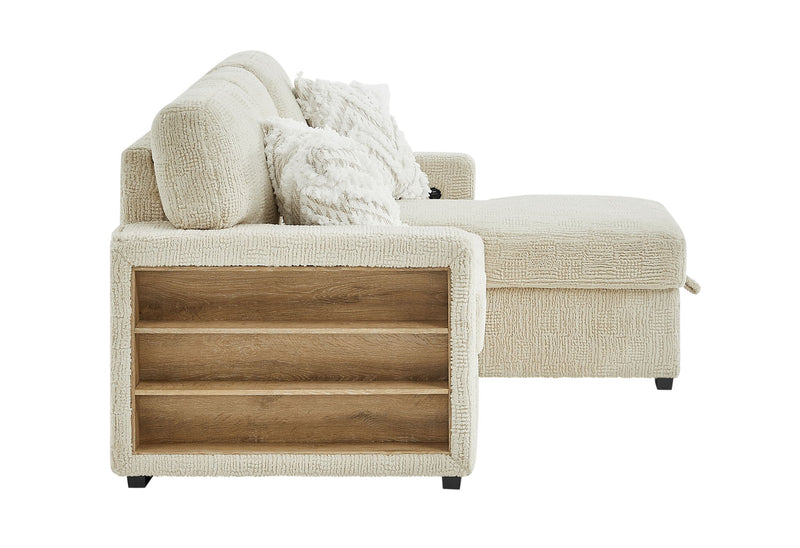 U0222 - Pull Out Sofa Bed With Speaker And 2 Pillows - Cream