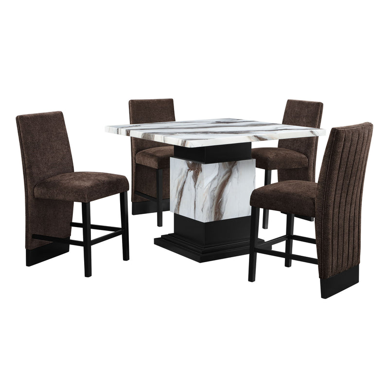 D12BT - 5 Piece Dining Room Set (Bar Table And 4 Bar Stools) - Black / Brown / White