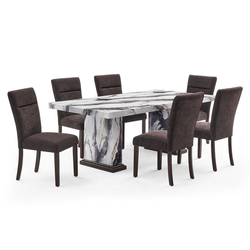 D8212 - 7 Piece Dining Room Set (Dining Table With 6 Dining Chairs) - Dark Brown