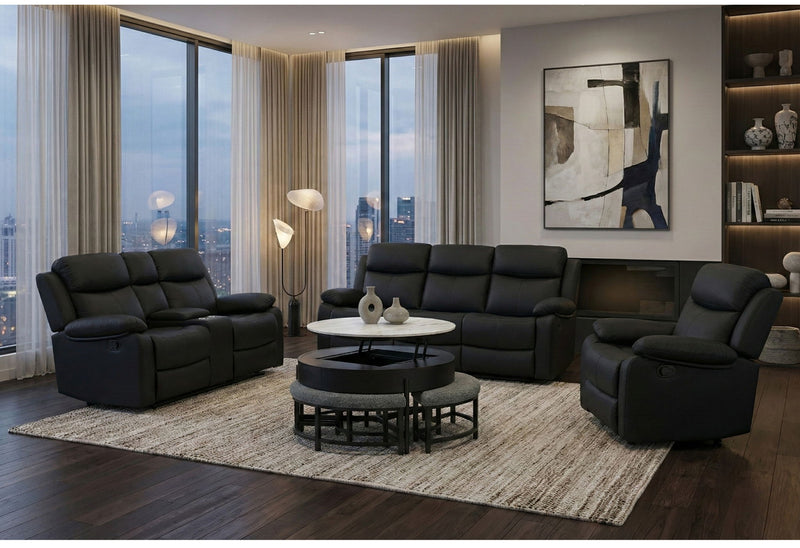 T42 - 4 Piece Living Room Set (Coffee Table With 3 Stools) - Black / Dark Gray