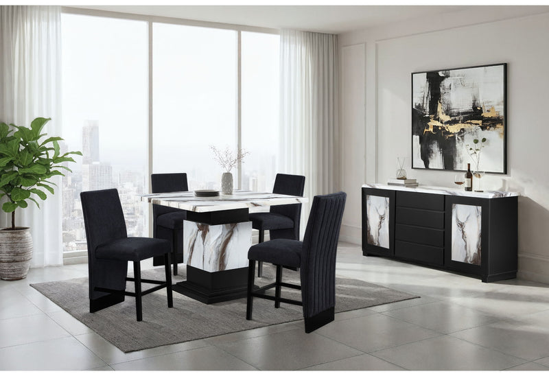D12BT - 5 Piece Dining Room Set (Bar Table And 4 Bar Stools) - Black / White