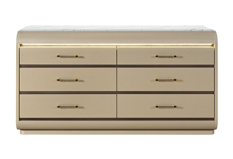 Genesis - 5 Piece King Bedroom Set (Bed, Dresser & Mirror, Nightstand, Chest) - Gold