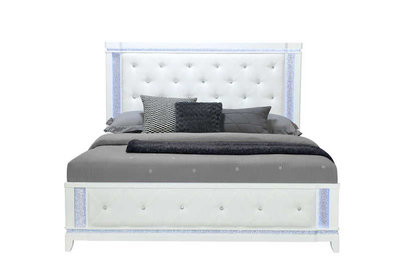 Alina - 5 Piece King Bedroom Set With LED, Cooler, Speaker And USB - White