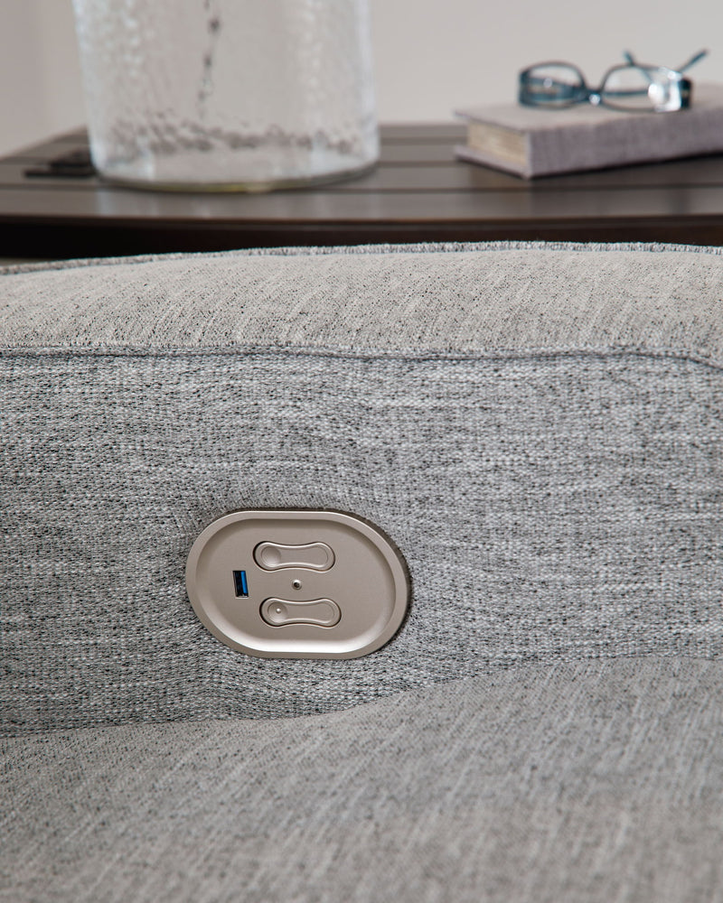 Biscoe - Power Reclining Loveseat With Console /Adj Headrest - Pewter