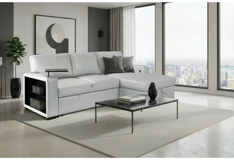 U0212 - Pull Out Sofa Bed With 1 Table Tray, 1 USB, And Storage Chaise - Silver