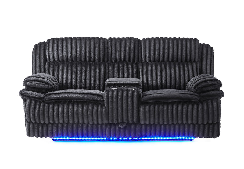 U8686 - Power Console Reclining Loveseat With LED And Hidden Drawer - Black