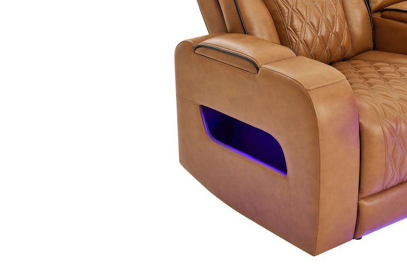 U8611 - Sectional With Power Headrest, Continuous LED And Speaker - Brown