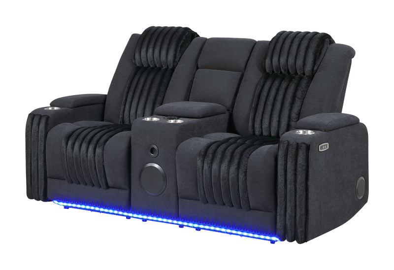 U8000 - Power Reclining Loveseat With Console, Power Headrest, LED Light, Bluetooth Speaker - Black