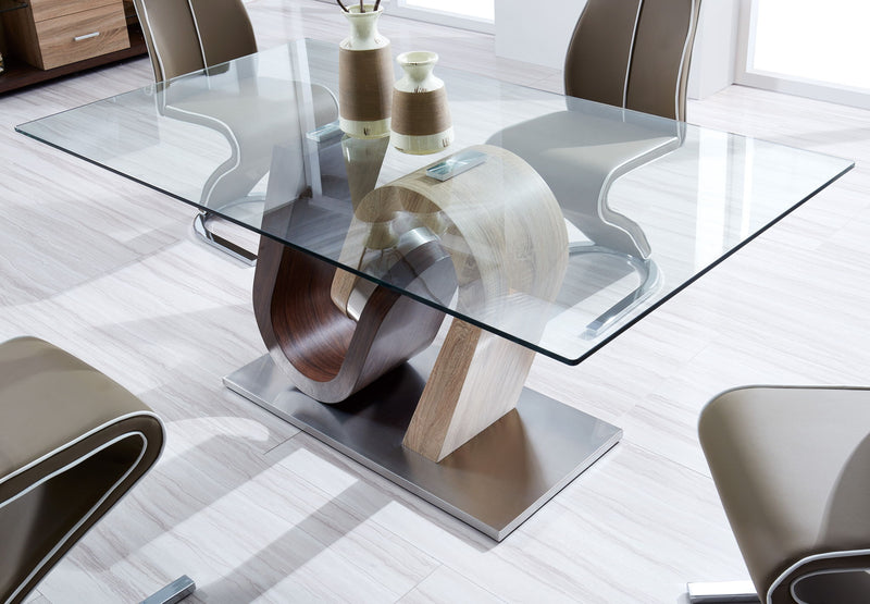 D4126 - Dining Table - Dark Brown / Oak / Silver