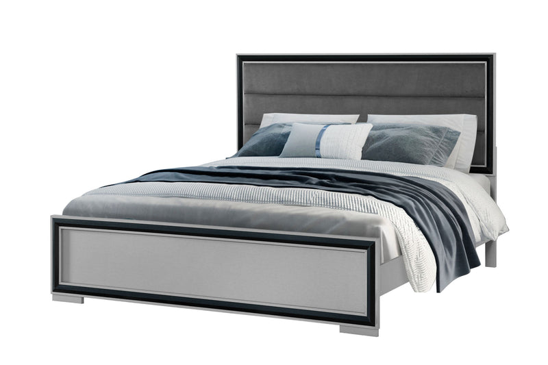Amelia - 4 Piece Queen Bedroom Set (Queen Bed With LED, Dresser, Mirror And Nightstand) - Black / Gray