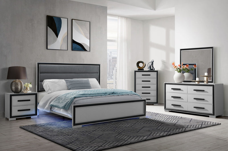 Amelia - 5 Piece Queen Bedroom Set (Queen Bed With LED, Cooler And Speaker) - Black / Gray