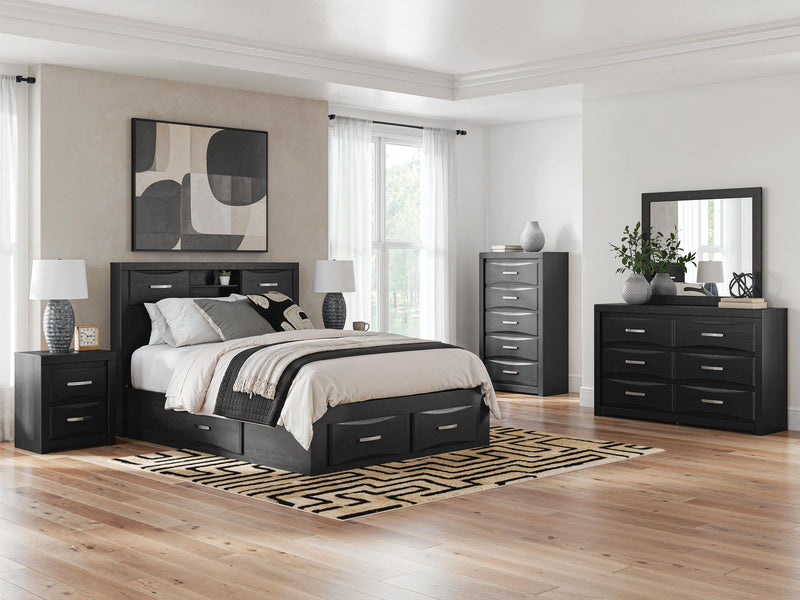 Stabotta - Queen Bookcase Bed With Storage Footboard And 2 Under Bed Storage Units - Black - Furniture Source (IA) 