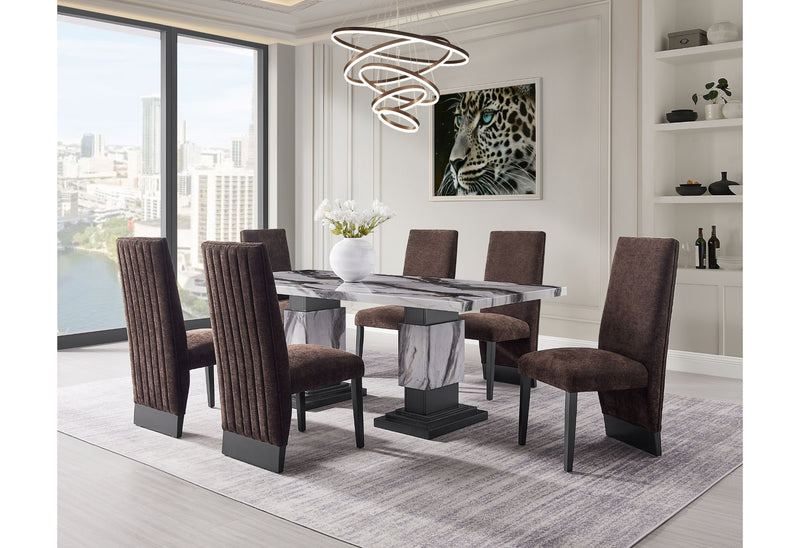 D12 - 7 Piece Dining Room Set (Dining Table And 6 Dining Chairs) - Black / Brown