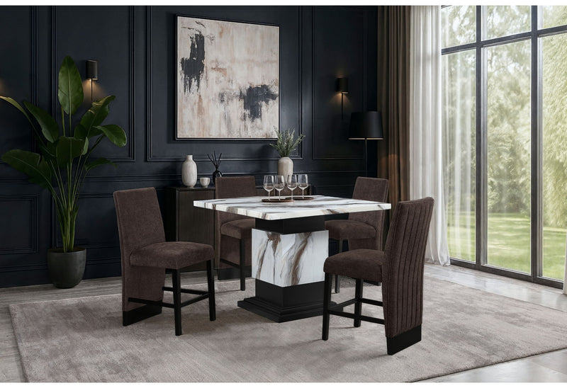 D12BT - 7 Piece Dining Room Set (Bar Table And 6 Bar Stools) - Black / Brown / White