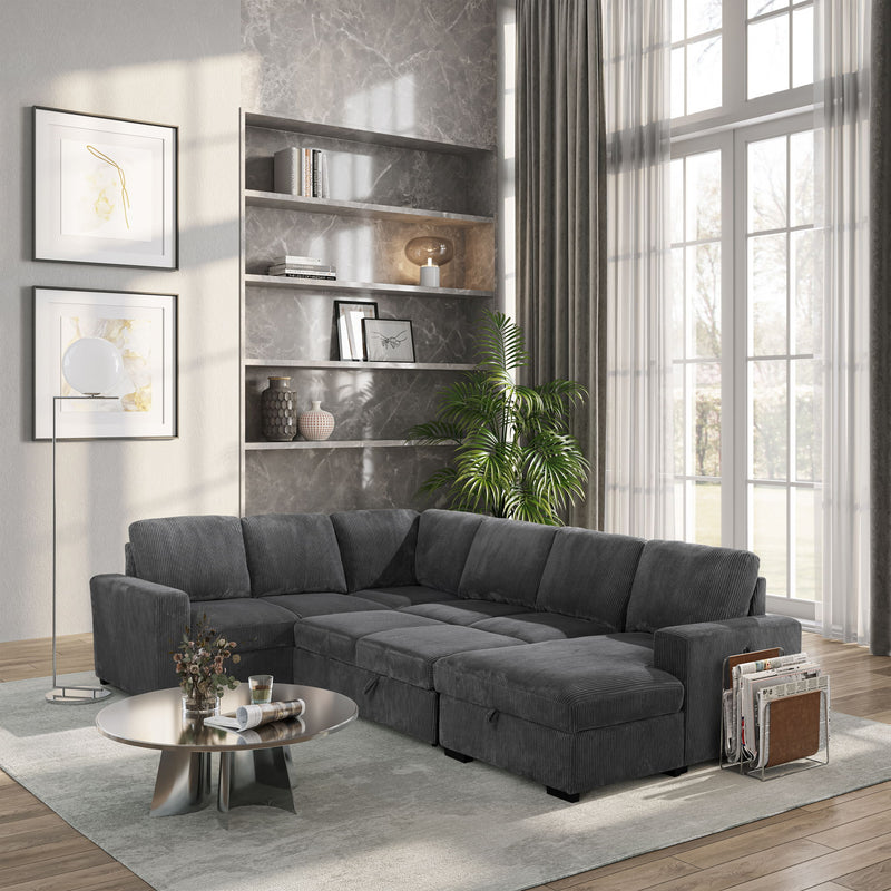 U2660 - Sectional With Pull Out Sofa Bed - Gray
