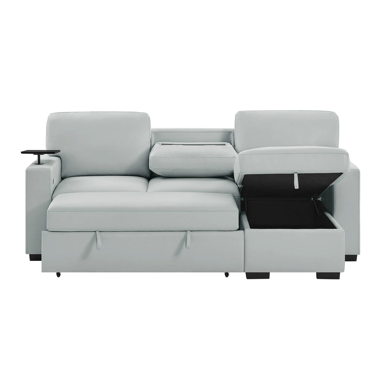 U0212 - Pull Out Sofa Bed With 1 Table Tray, 1 USB, And Storage Chaise - Silver