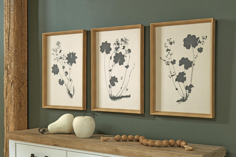 Huddwick - Wall Art Set (Set of 3) - Linen / Black