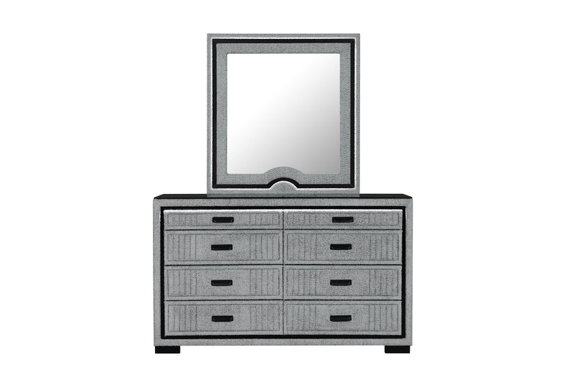 Isabella - 5 Piece Queen Bedroom Set (Queen Bed With LED, TV Lift, Bluetooth Speaker And Firpeplace Crystal) - Gray