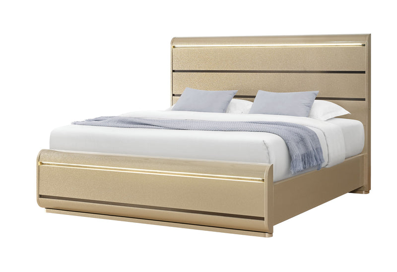 Genesis - Queen Bed With LED - Gold