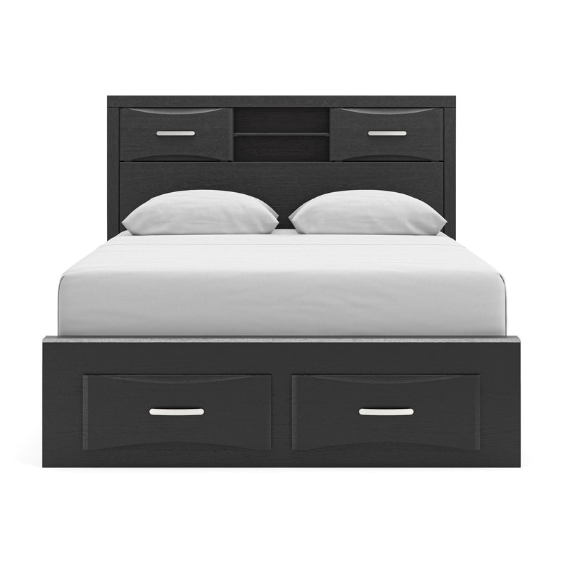 Stabotta - Queen Bookcase Bed With Storage Footboard And 2 Under Bed Storage Units - Black - Furniture Source (IA) 