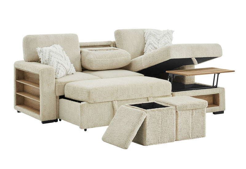 U0222 - Pull Out Sofa Bed With Speaker And 2 Pillows - Cream