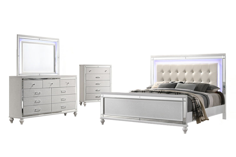 Valentino - Queen 4 Piece Bedroom Set(Bed, Dresser, Mirror, Chest) - White