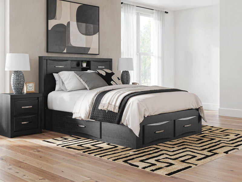 Stabotta - Queen Bookcase Bed With Storage Footboard And 2 Under Bed Storage Units - Black - Furniture Source (IA) 