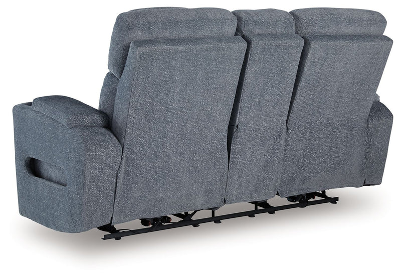 Studio Cave - Power Reclining Loveseat with Console - Steel