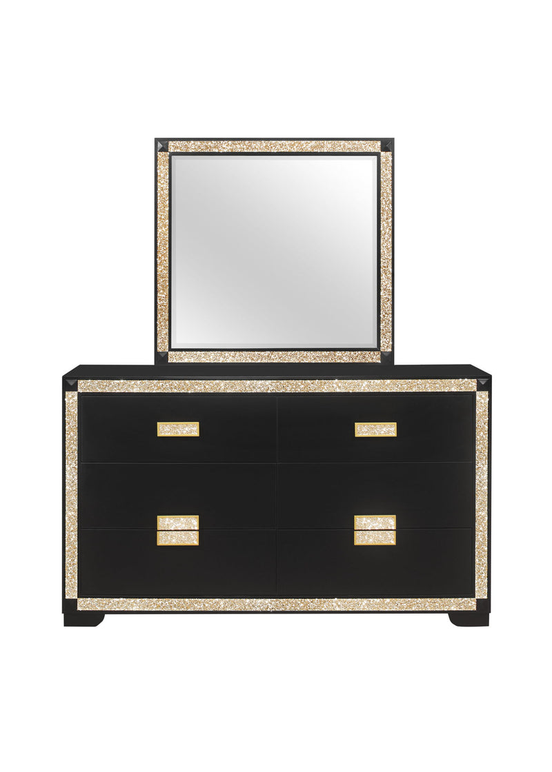 Blake - 4 Piece Full Bedroom Set (Bed With Lamps, Dresser, Mirror, Nightstand) - Black / Gold
