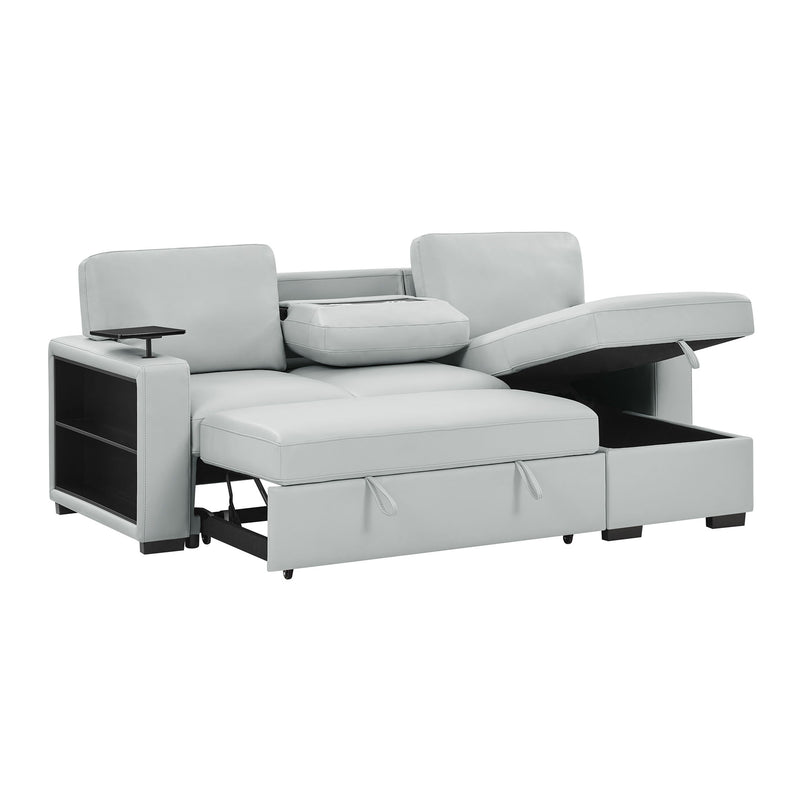 U0212 - Pull Out Sofa Bed With 1 Table Tray, 1 USB, And Storage Chaise - Silver