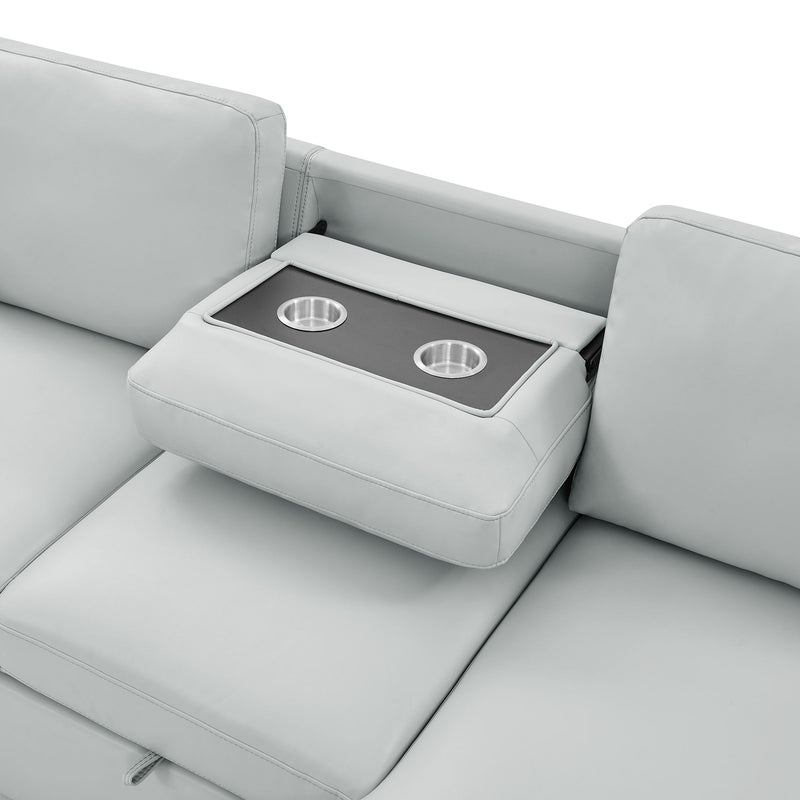 U0212 - Pull Out Sofa Bed With 1 Table Tray, 1 USB, And Storage Chaise - Silver