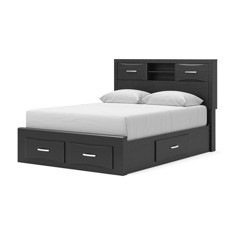 Stabotta - Queen Bookcase Bed With Storage Footboard And 2 Under Bed Storage Units - Black - Furniture Source (IA) 
