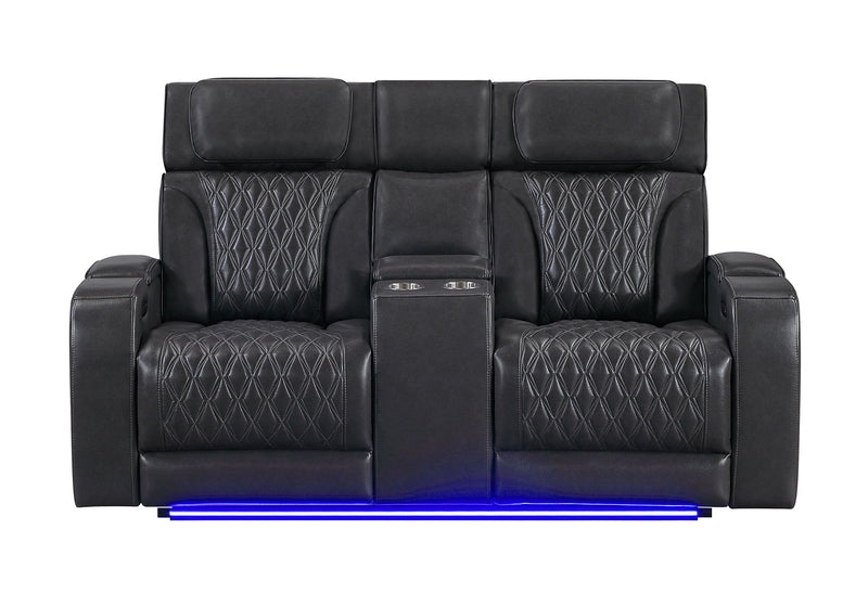 U8611 - Power Reclining Sofa With Power Headrest And LED - Charcoal
