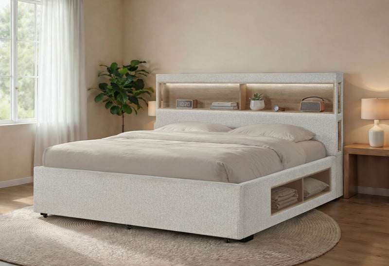 Sadie / Mariah - 5 Piece Queen Bedroom Set (Bed, Dresser & Mirror, Nightstand, Chest) - Beige