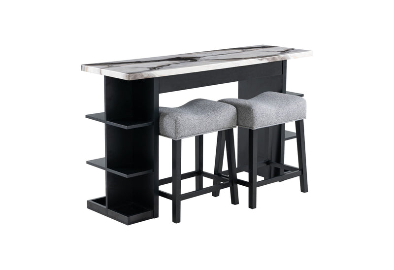 D3232 - 3 Piece Living Room Set (Console Sofa Table & 2 Stools) - Light Gray