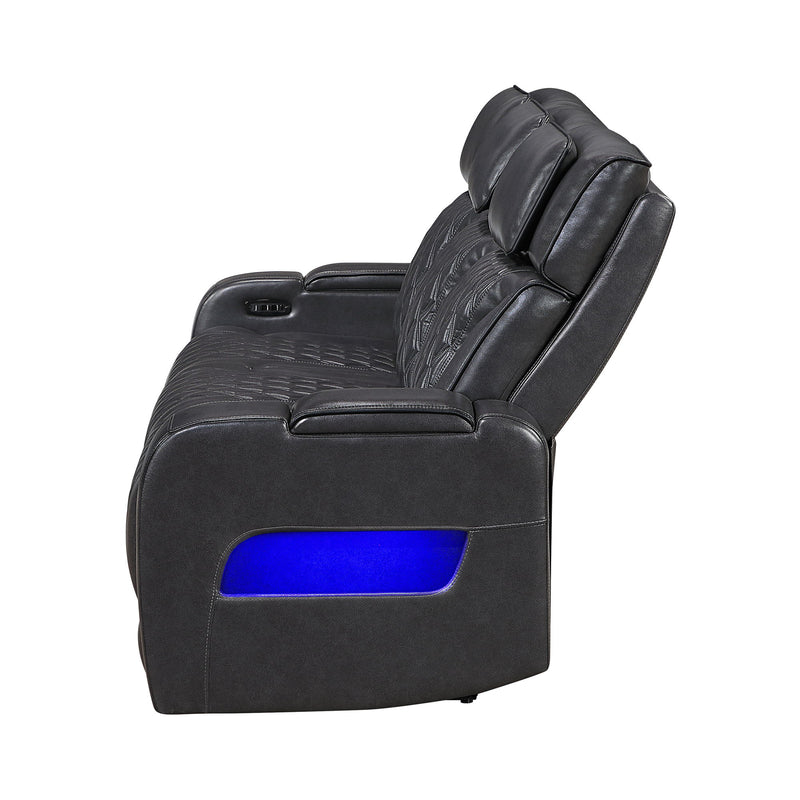 U8611 - Power Reclining Sofa With Power Headrest And LED / Power Console Reclining Loveseat With Power Headrest, LED And Speaker - Charcoal