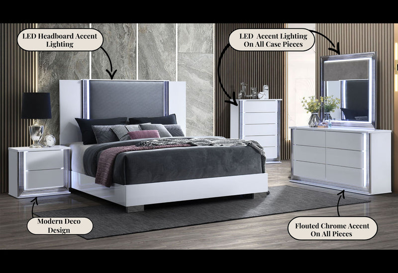 Ylime - 4 Piece Queen Bedroom Set (Bed, Dresser, Mirror, Nightstand) - Smooth White